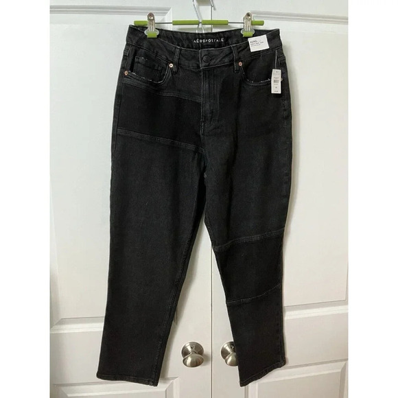NWT Aeropostale Curvy  Mom Jeans Black Womens 12 High Rise Neutral - Picture 2 of 6